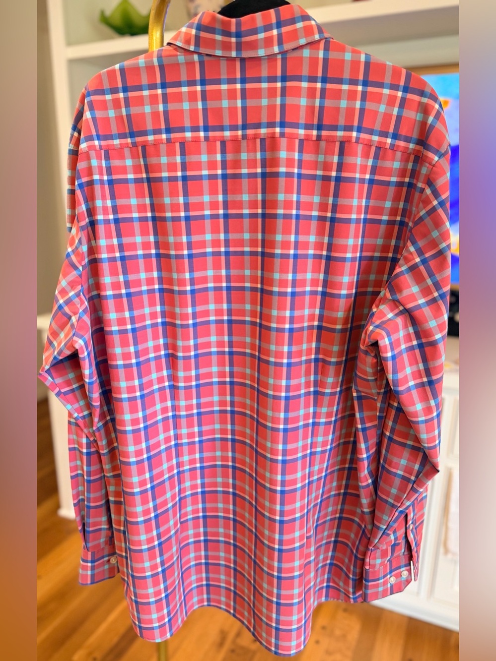 Mizzen+Main Leeward Coral and Blue Plaid Long-Sleeve Button-Down Shirt NWOT - Picture 6 of 7